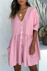 Lockeres Kleid mit V-Ausschnitt und Taschen